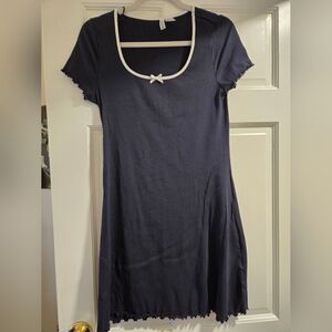 H&M Navy Ribbed Dress with White Trim